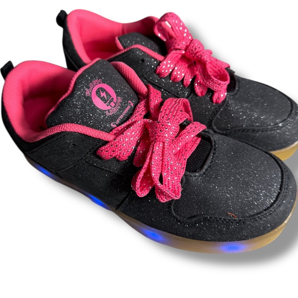 New Flash Lights Light‎ Up Sneakers USB Charge Glitter Shoes Size 6